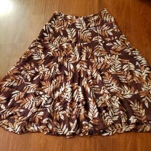 Hearts of Palm Woman Brown/Tan Palm Leaves Print Flare Skirt - Size 16